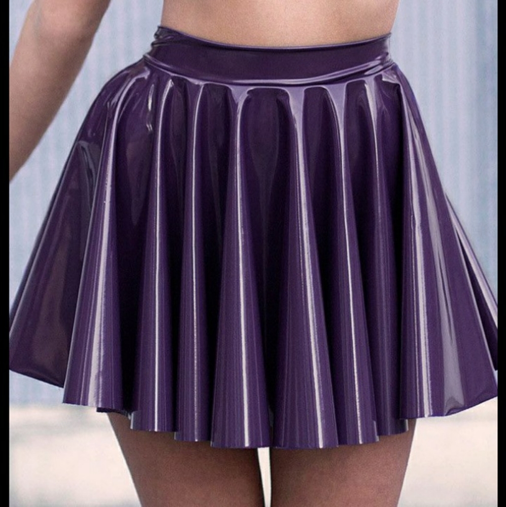 Blackmilk Clothing Cyber Grape PVC Cheerleader Skirt Medium